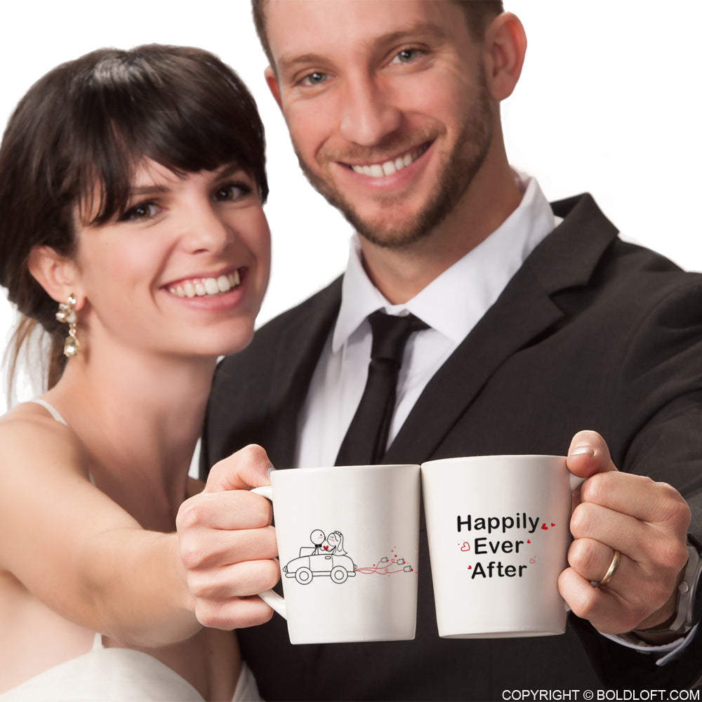 The Bride And Groom Have A Cups Of Coffee. Girl With Big Beautiful