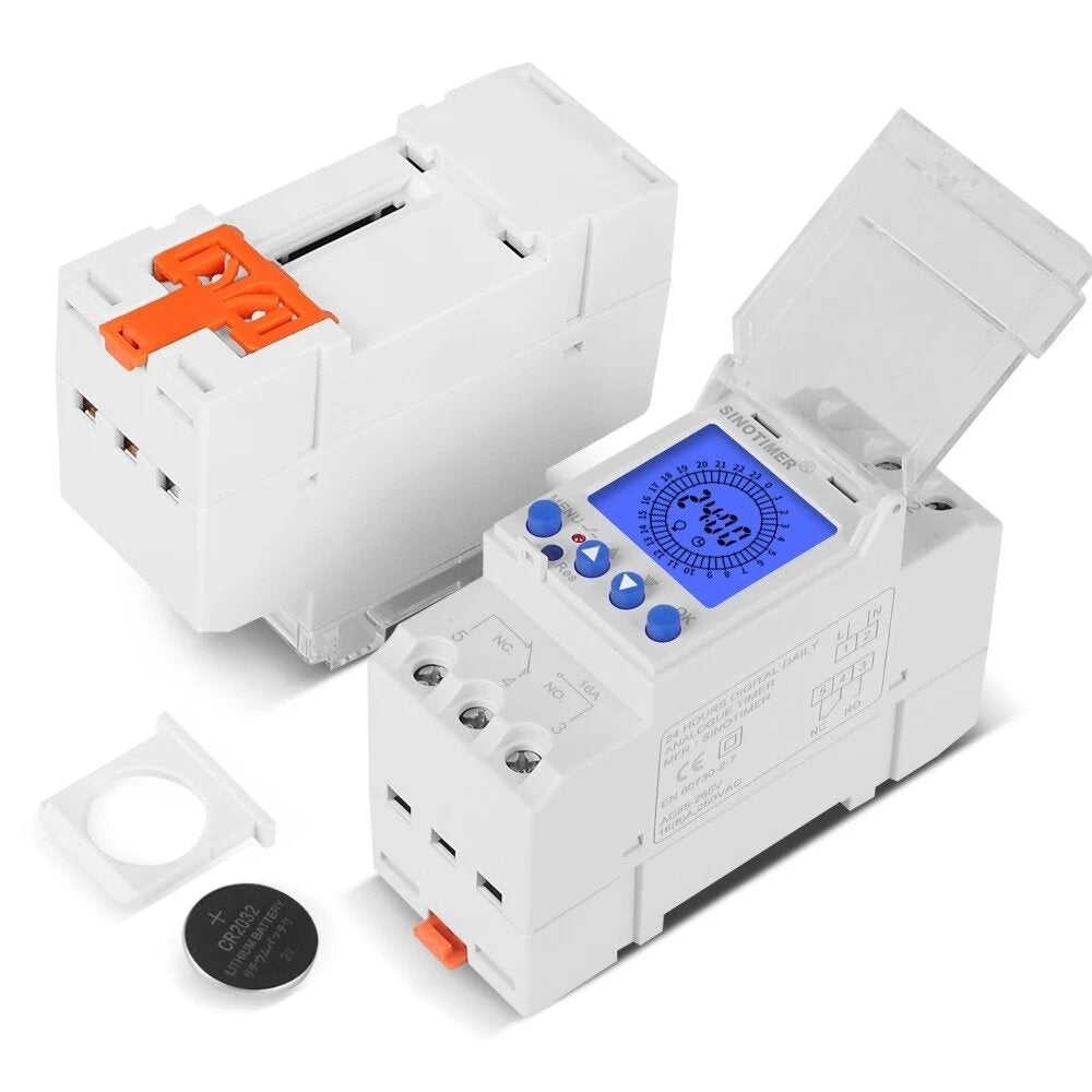 Digital LCD Display Electronic Time Clock Din Rail 24 Hours Programmable Intelligent Analog Timer Switch,85-265V 16A/30A