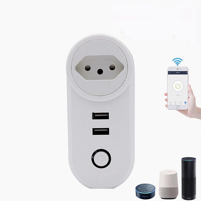 WIFI 16A Smart Brazil Plug With Dual USB Ports Timing BR Socket Tuya APP Wireless Voice Control-BR Plug