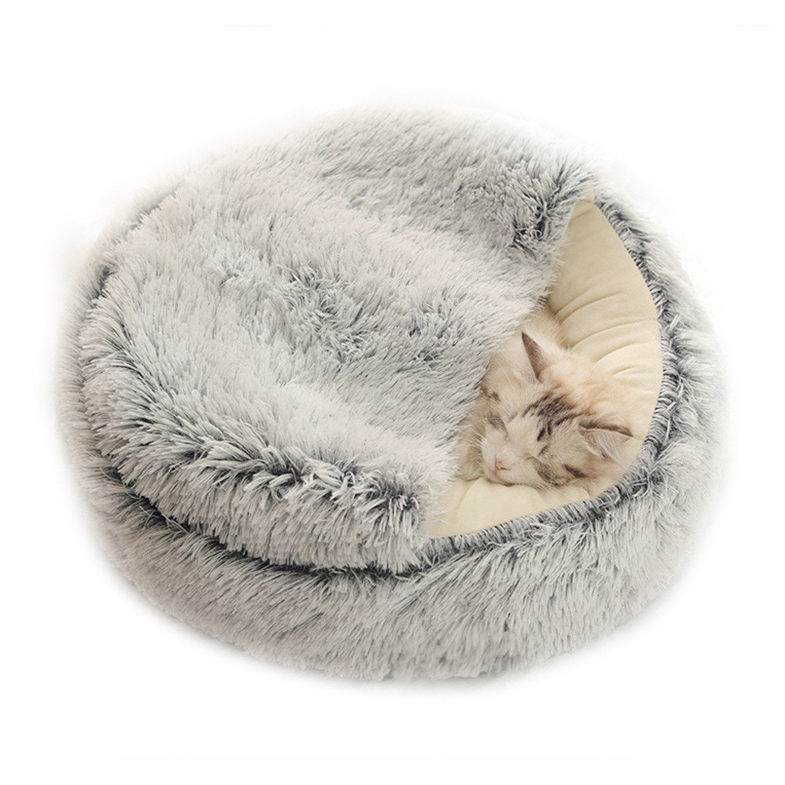 2-in-1 Round Plush Pet Cat Dog Sofa BedWinter Warm Pet Cat Small Dog Sleeping Nest Cute Fluffy Soft Nest Non Slip Bottom Bed