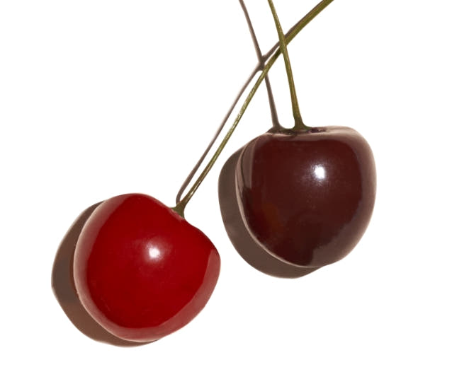 Two cherries on white background. 
