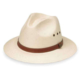 panama hat with brown leather band