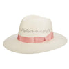 Ivory panama hat for ladies with pink band