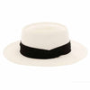 White braid boater hat with black band