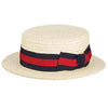 Classic laichow braid boater hat with red and navy striped band