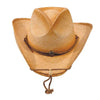 distressed straw cowboy hat with chin cord