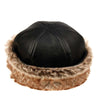 faux leather pillbox beanie with fur cuffing large size