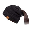 black knit beanie with ponytail hole