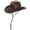 weathered cotton western hat with chin strap brown aged look