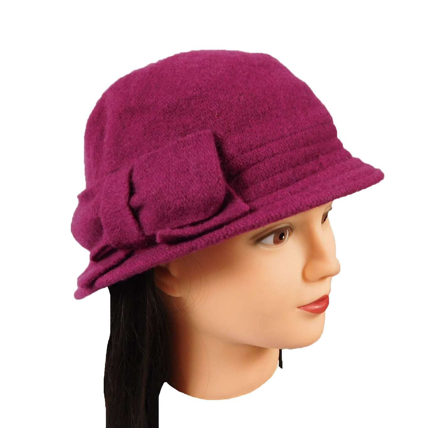 Boiled Wool Fuchsia Beanie with Bow by JSA for Women — SetarTrading Hats