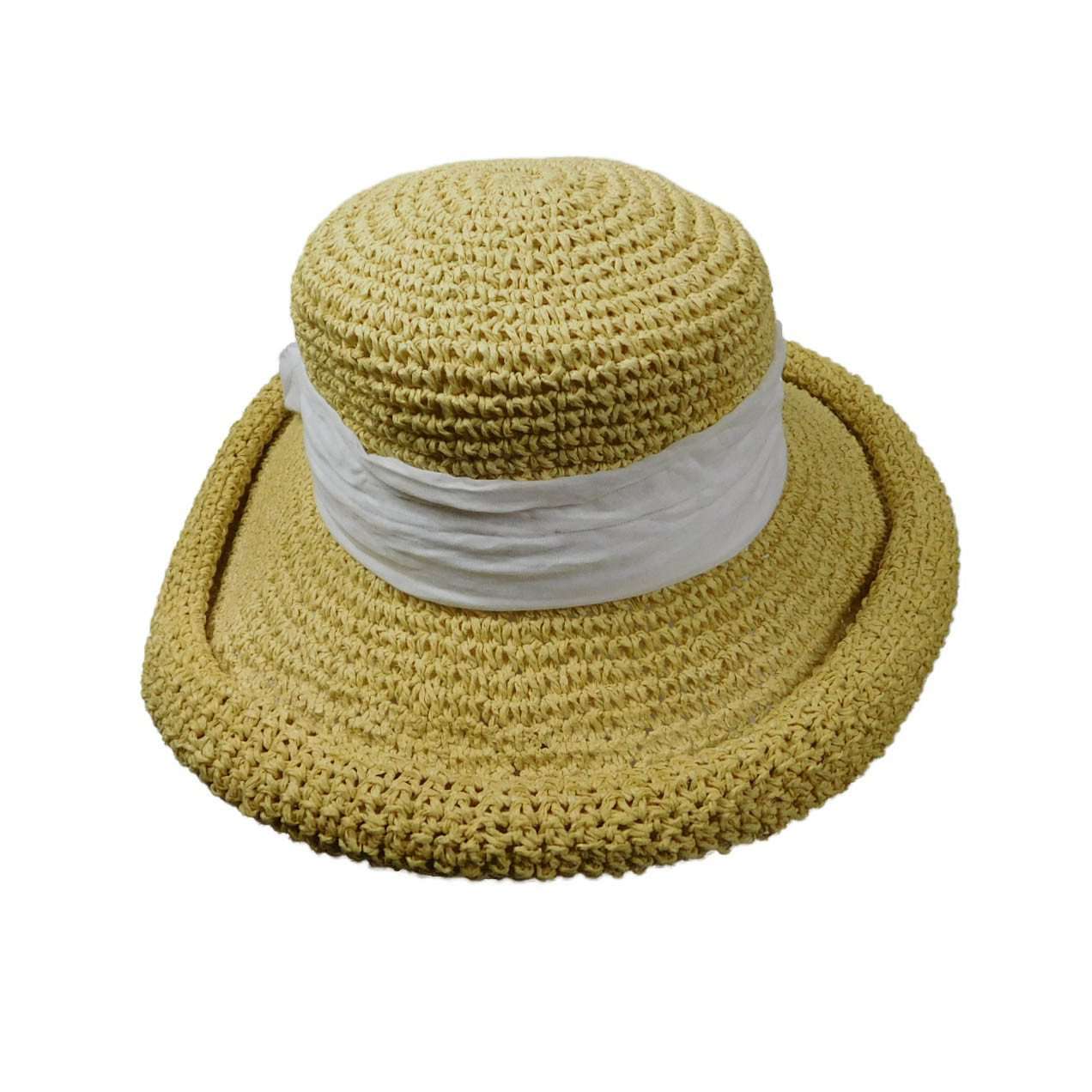 Rolled Brim Toyo Straw Hat with Gauze Tie - Scala Pronto — SetarTrading ...