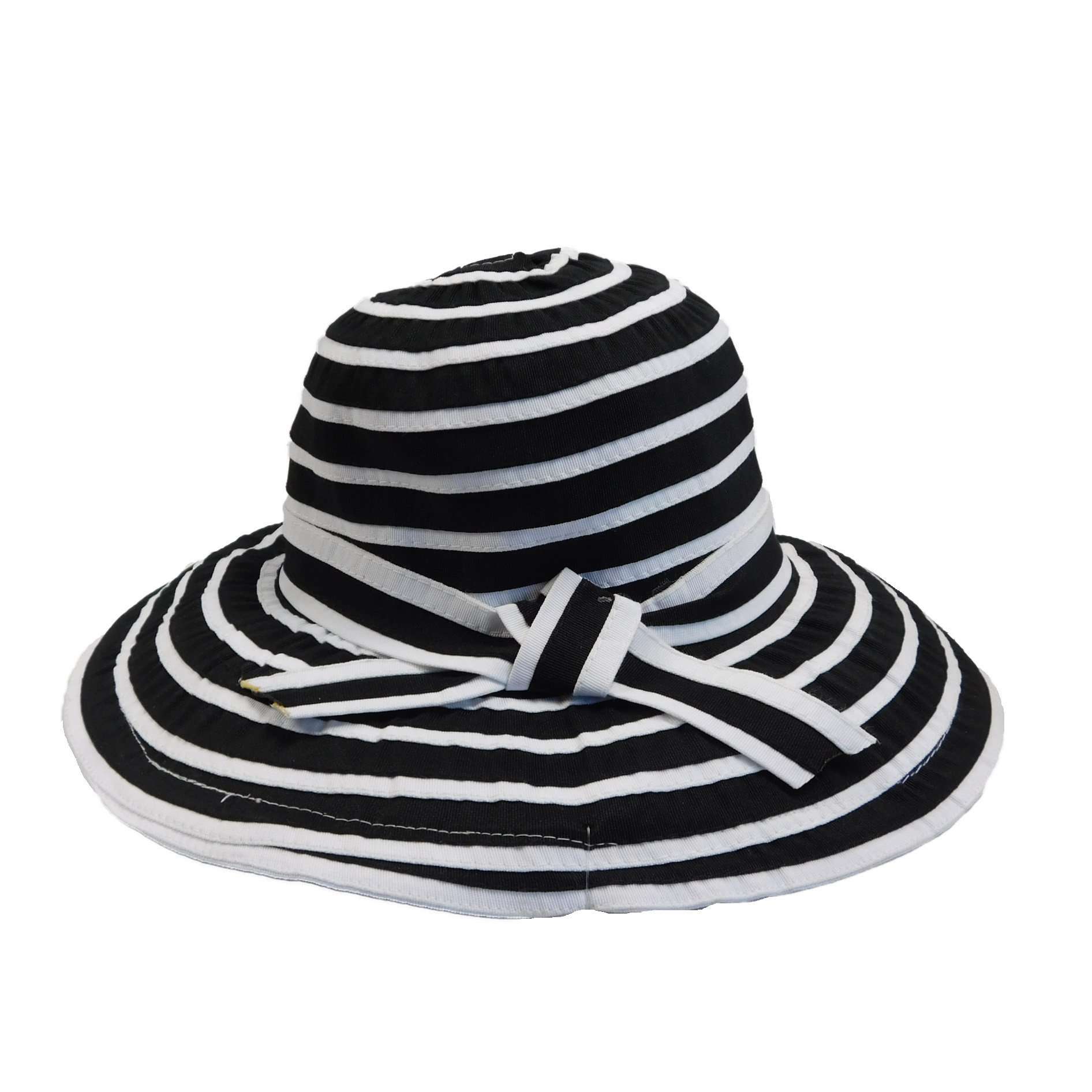 Black and White Striped Big Brim Ribbon Bucket Hat for Women ...