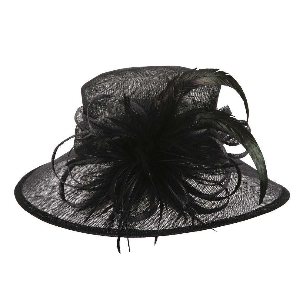 Sinamay Derby Hat with Feather Flower Accent — SetarTrading Hats