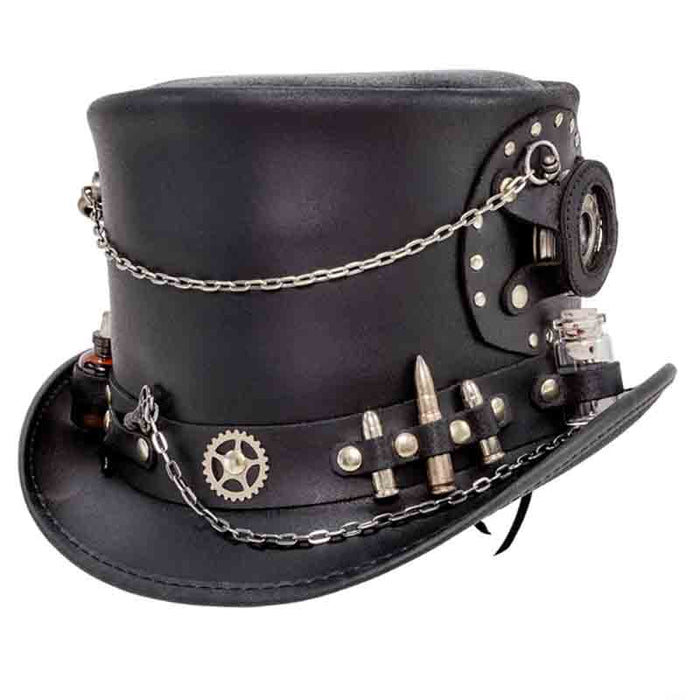 Ongebruikt Time Port Leather Steampunk Top Hat - Black — SetarTrading Hats TZ-92