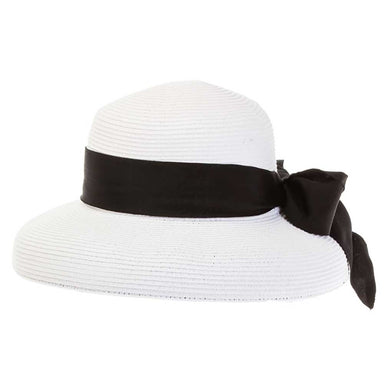 Black and White Sun Hat with Large Straw Bow - DNMC Hats