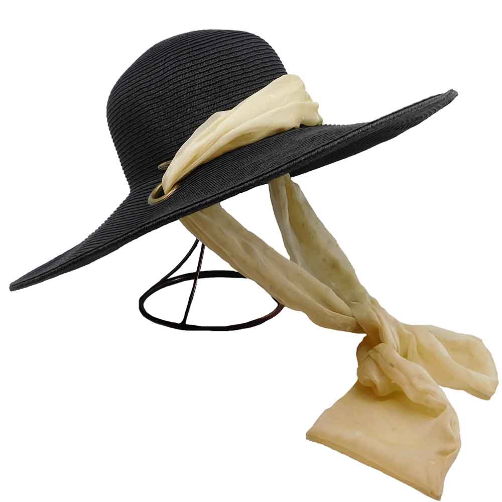 wide brim hat with scarf tie