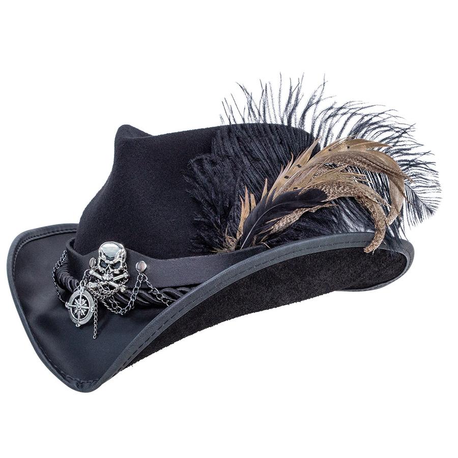 Black Sparrow Leather Felt Pirate Hat - Steampunk Hatter, USA ...