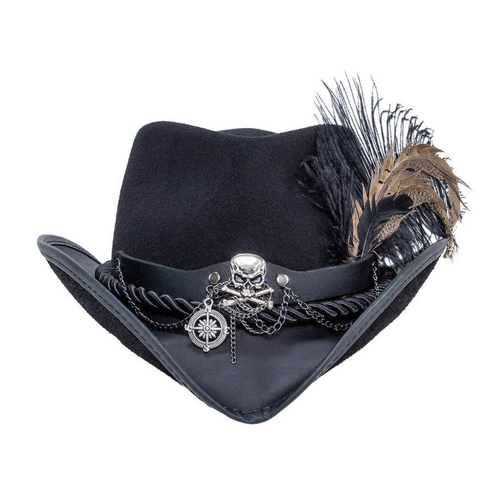 Black Sparrow Leather Felt Pirate Hat - Steampunk Hatter, USA ...