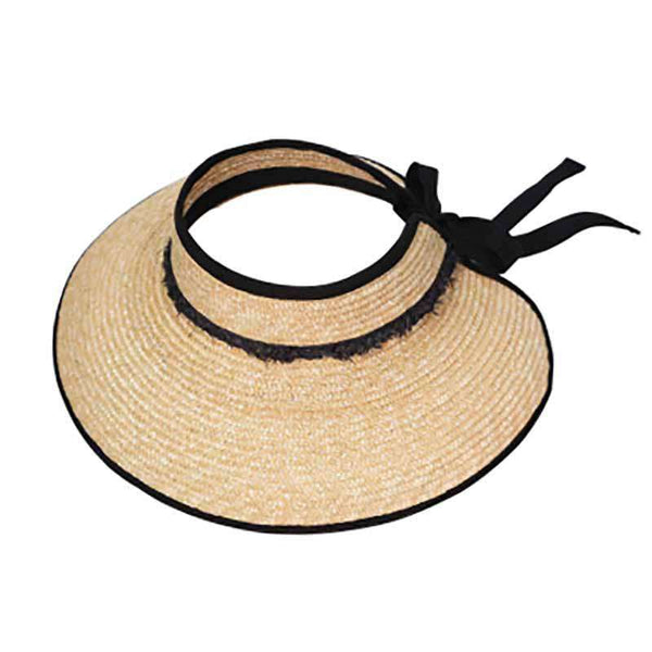 Straw Wrap Around Sun Visor Hat with Frayed Band - KW Fashion