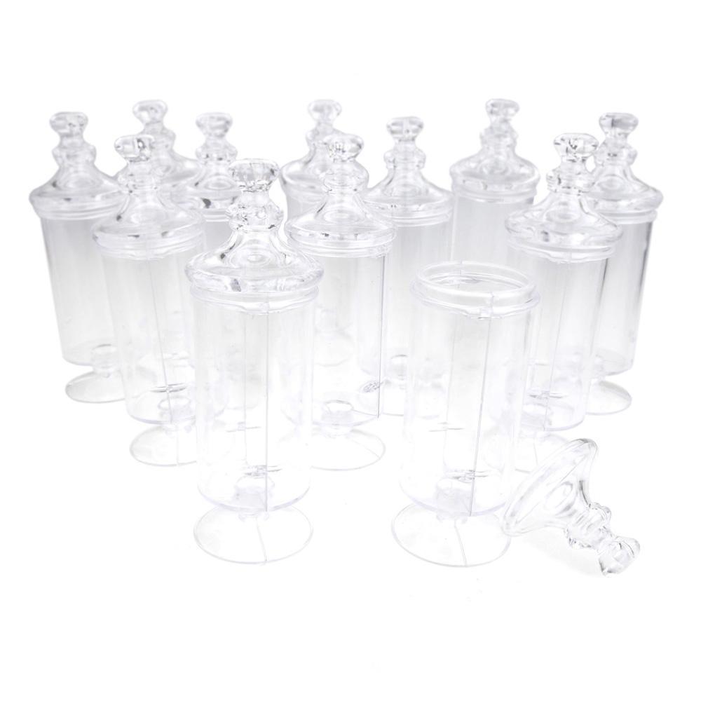 Clear Candy Jars with Lids - Set of 12 - Wedding Birthday Party Apothecary  Jar Plastic Favor Containers - MW70033