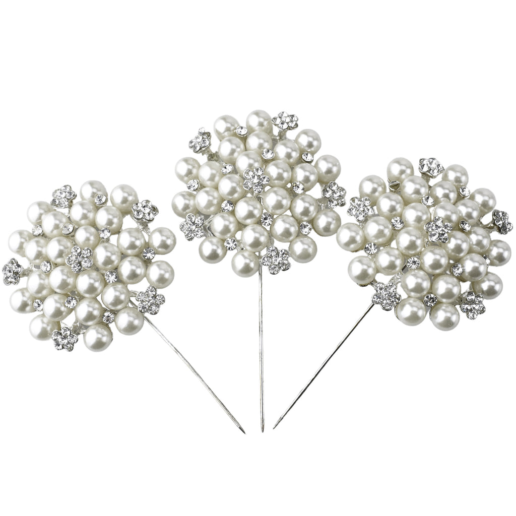 Dangle Rhinestone Pearl Floral Pins, 5/8-Inch, 9-Count