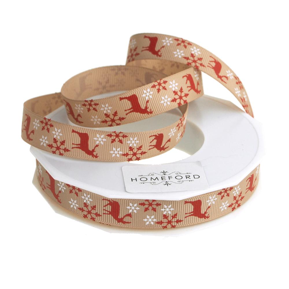 Christmas Printed Snowflake Grosgrain Ribbon, 3/8-Inch, 10-Yard - Red