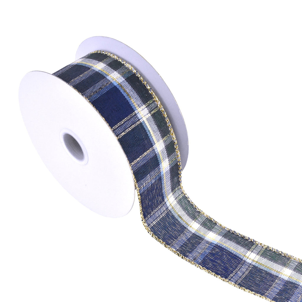 Christmas Metallic Plaid Wired Ribbon, 1-1/2-inch, 10-yard 