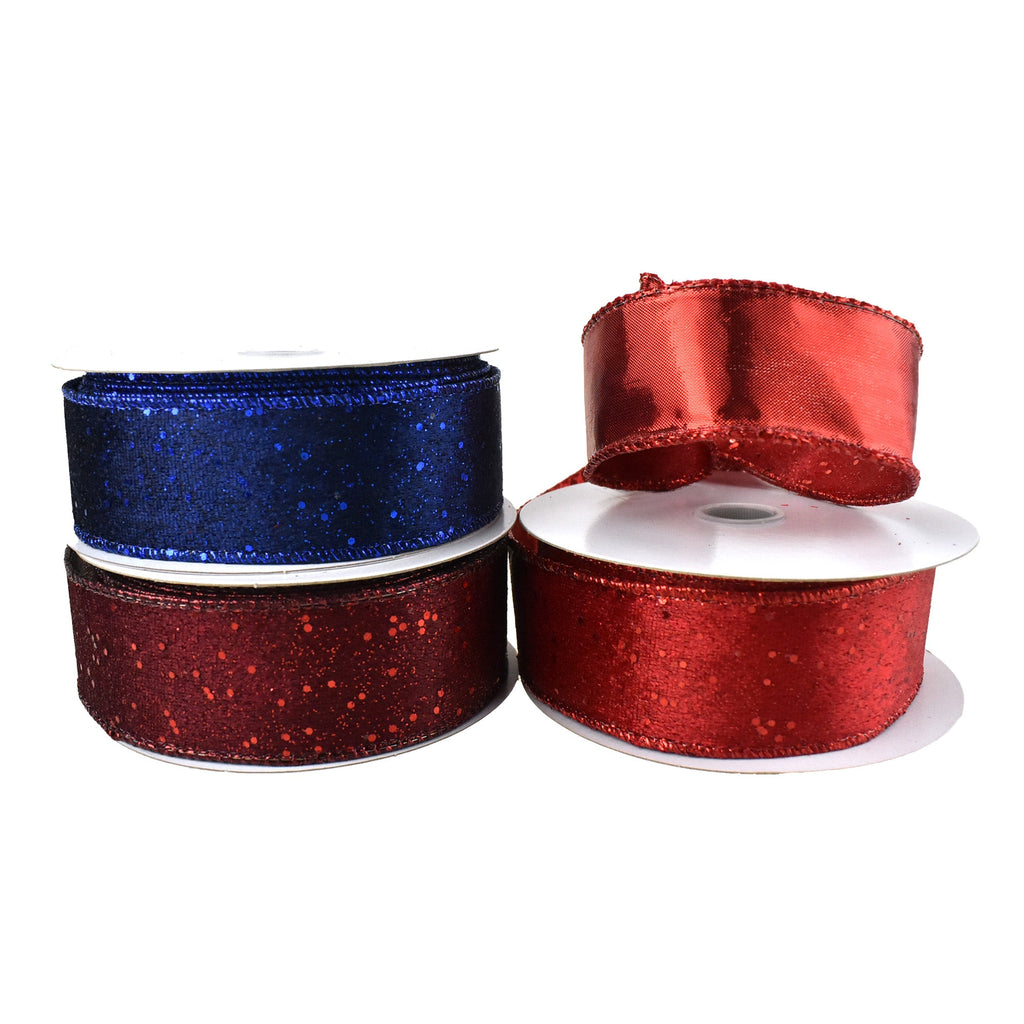 Glittered Lush Double-Sided Wired Ribbon, Red/Gold, 2-1/2-Inch, 10-Yard