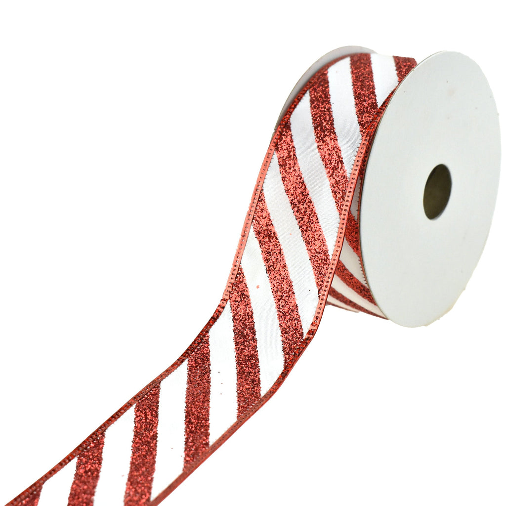 Christmas Glittered Stripes Wired Ribbon, 2-1/2-Inch, 10-Yard