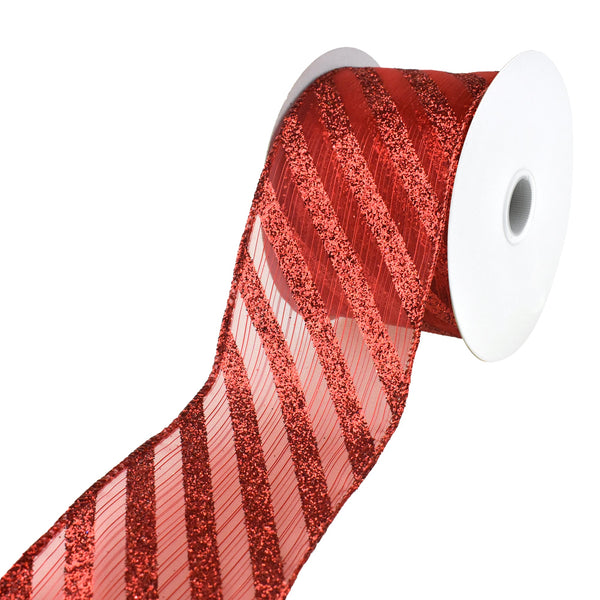 Christmas Metallic Stripe and Glitter Candy Cane Wired Ribbon, 2-1/2-Inch, 10-Yard