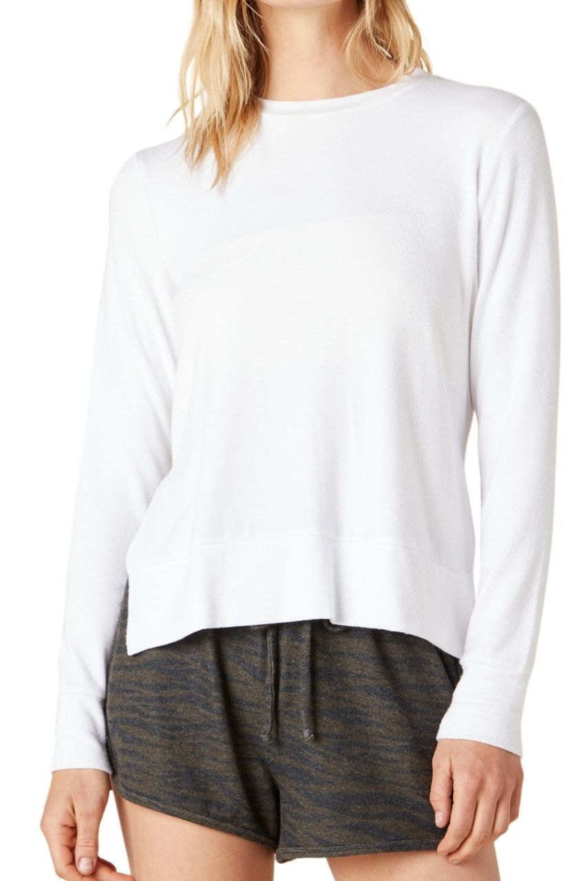 Side Slit Long Sleeve Pullover - White