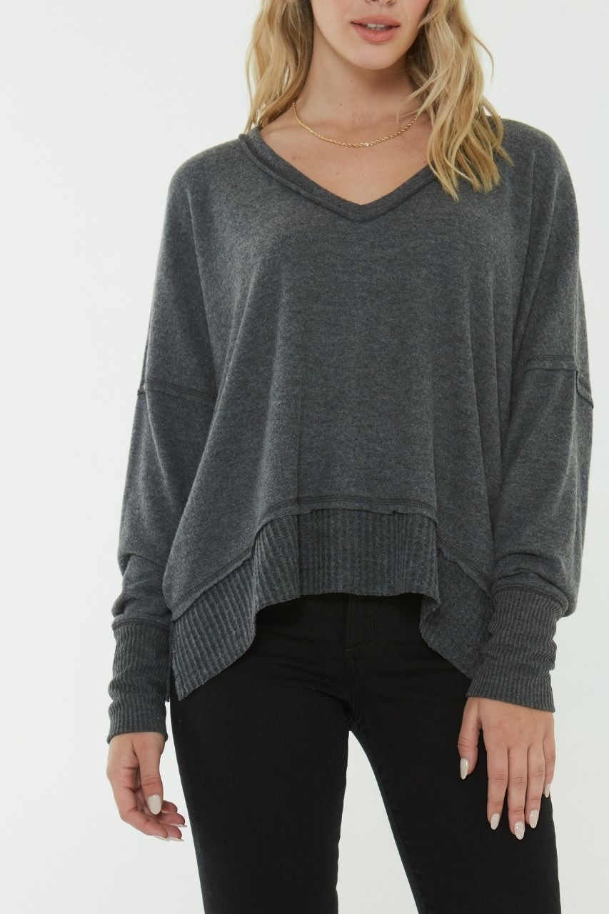 Torino Mixed Cozy V-Neck - Charcoal