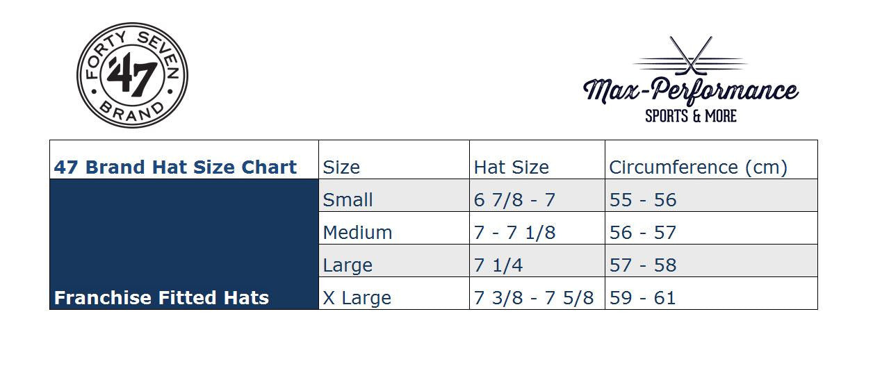 47 Brand Franchise Fitted Hat Size Chart