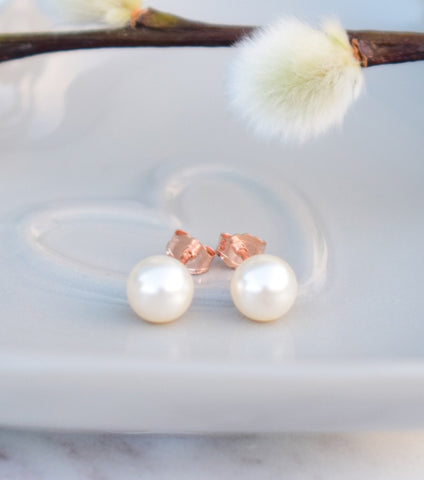 KATHERINE SWAINE, 9CT ROSE GOLD PEARL STUD EARRINGS