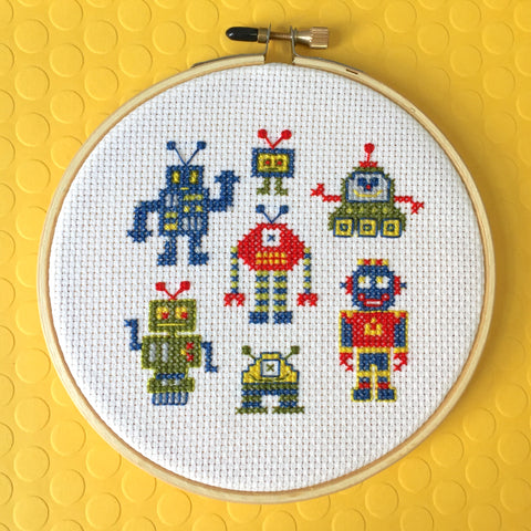 Robots Modern Counted Cross Stitch Digital Pattern