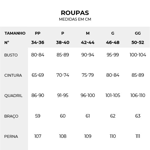 tabela de medidas Naked