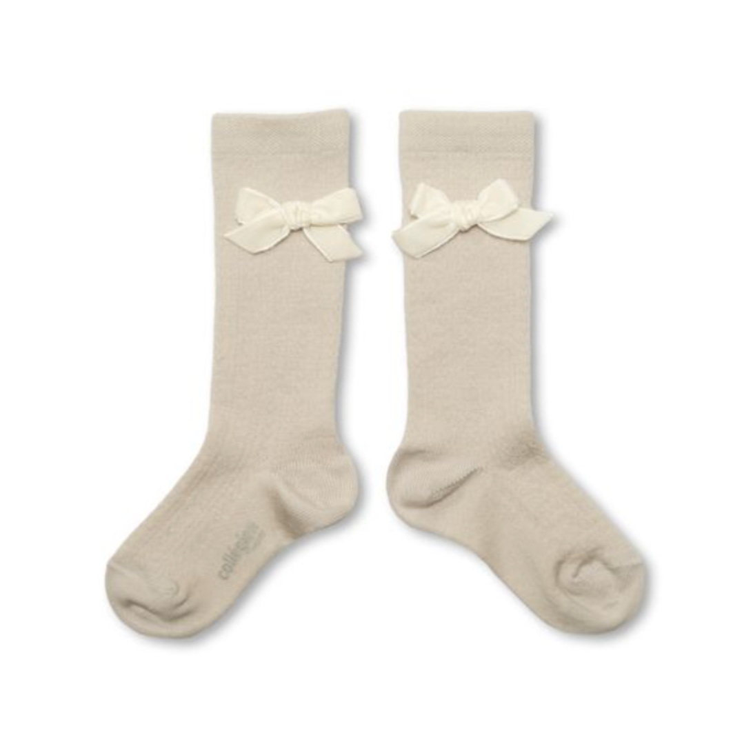 Isaure Merino Wool Velvet Bow Knee Socks // Doux Agneaux PREORDER