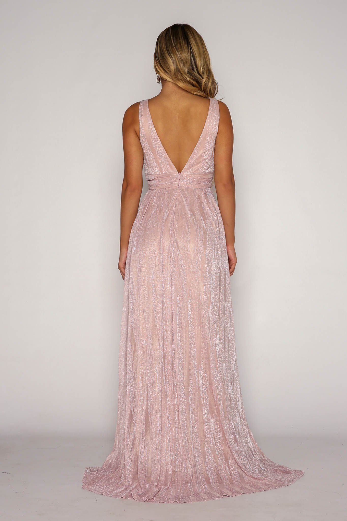 Aniya A Line Gown In Shimmer Dusty Pink Noodz Boutique 1763