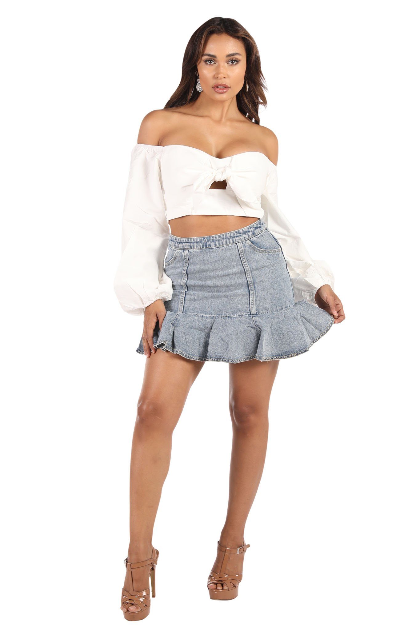 Bambi Ruffle Denim Mini Skirt Noodz Boutique