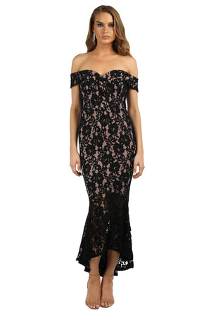 black lace dress with pink underlay