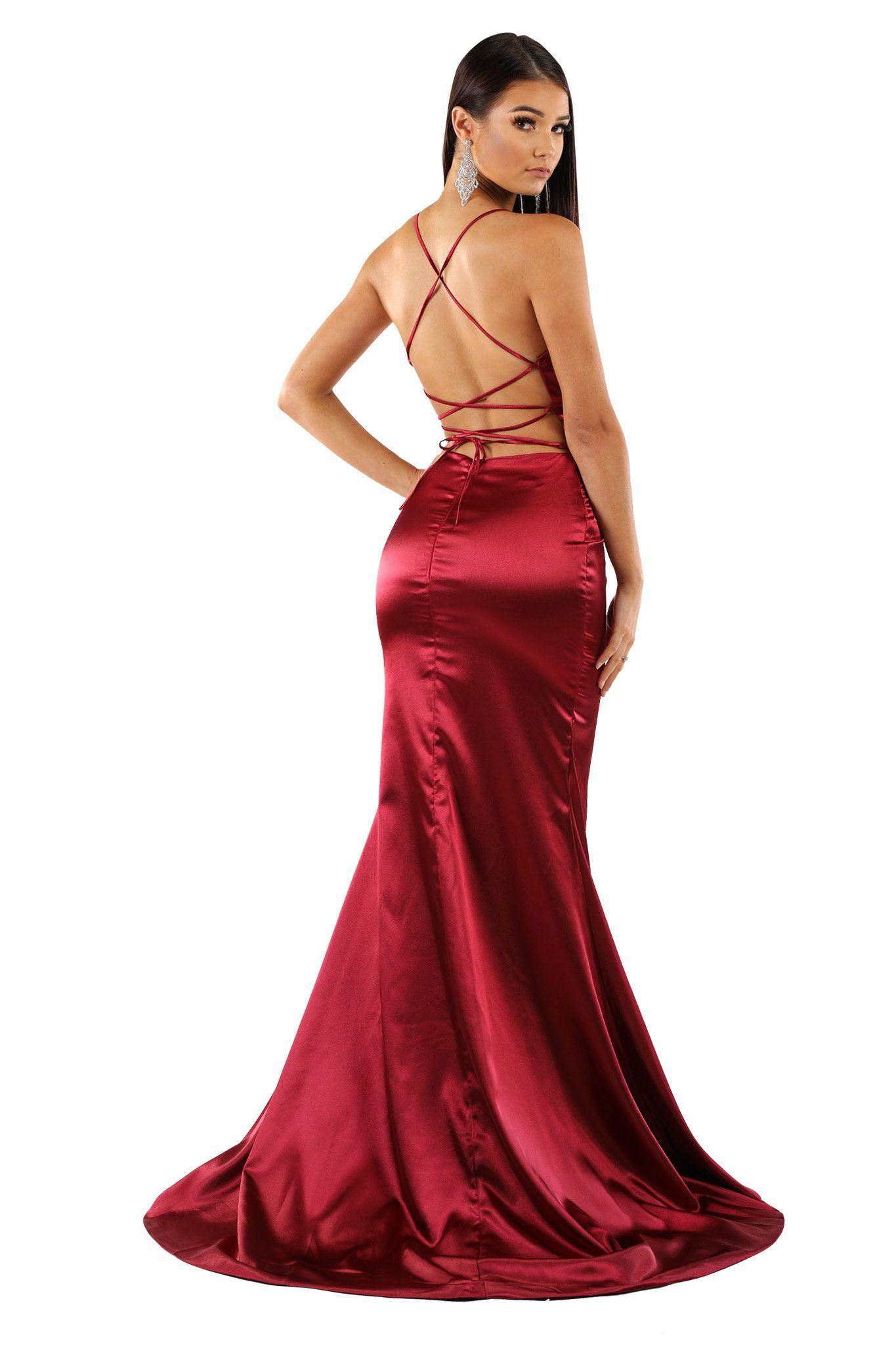 burgundy satin dress long