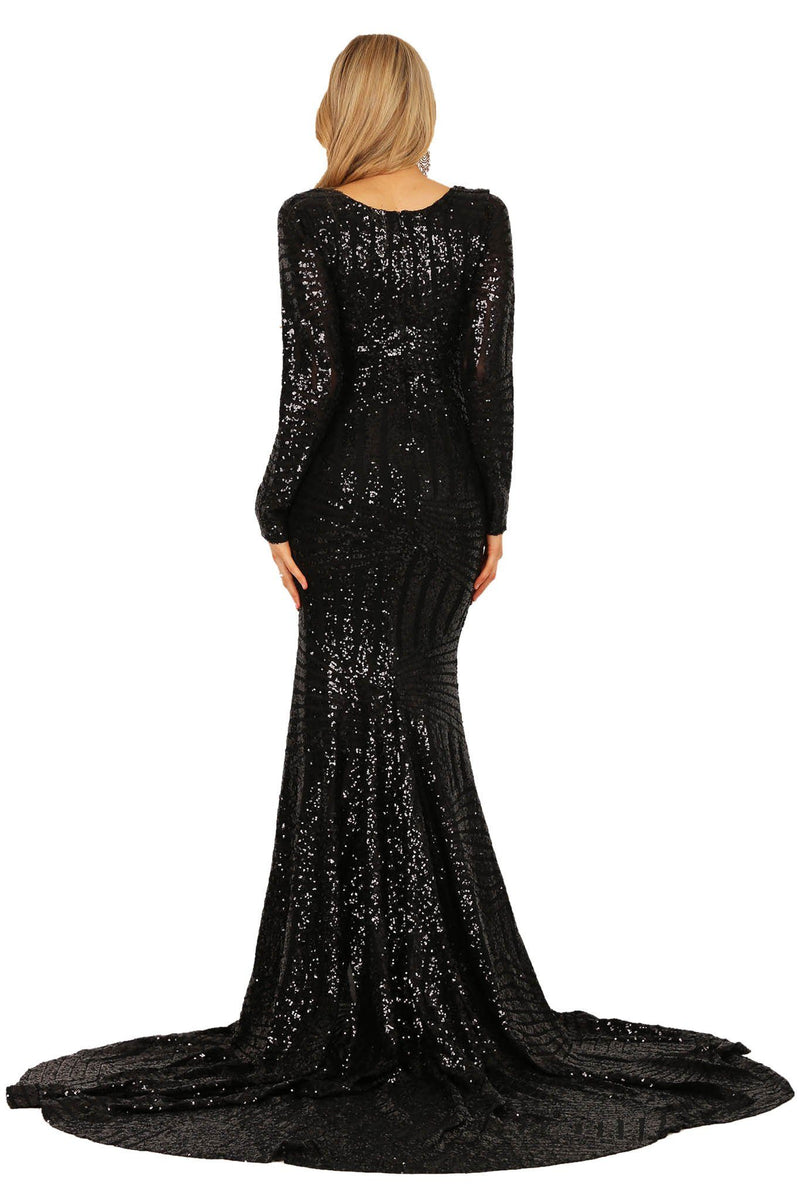 Georgia Long Sleeve Sequin Gown - Black – Noodz Boutique