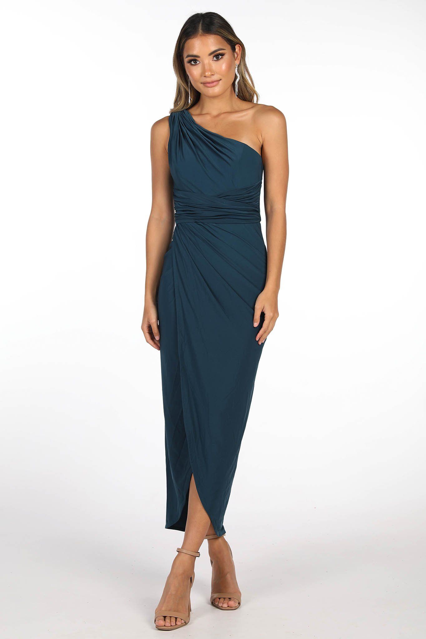 Hayden One Shoulder Midi Dress Deep Teal Noodz Boutique