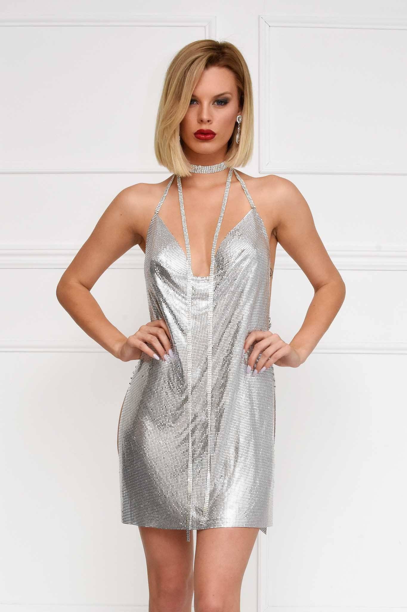 sparkly silver short dress
