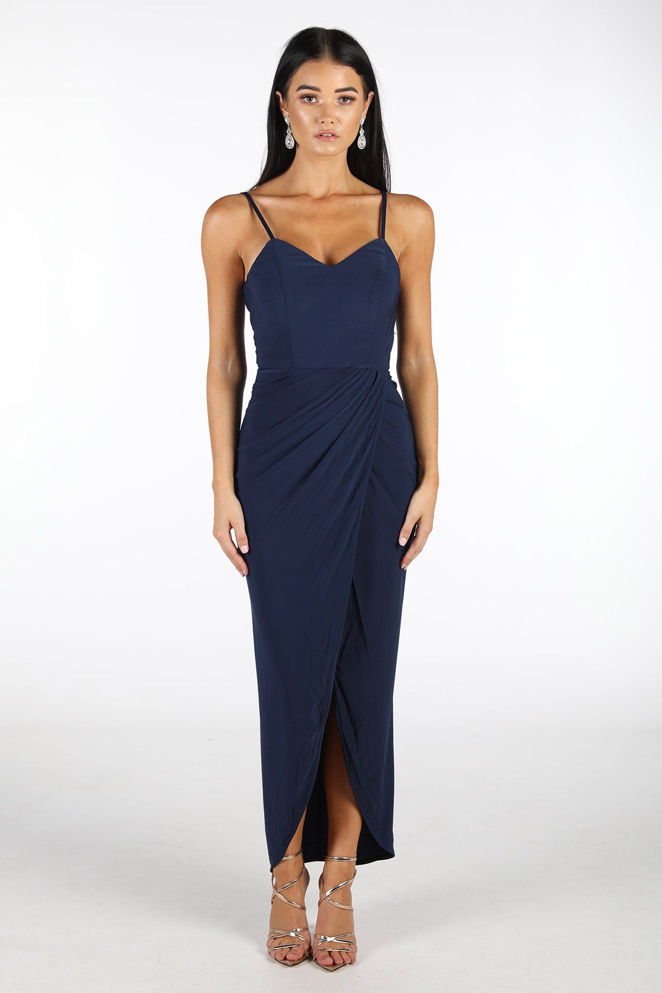 dark blue wrap dress