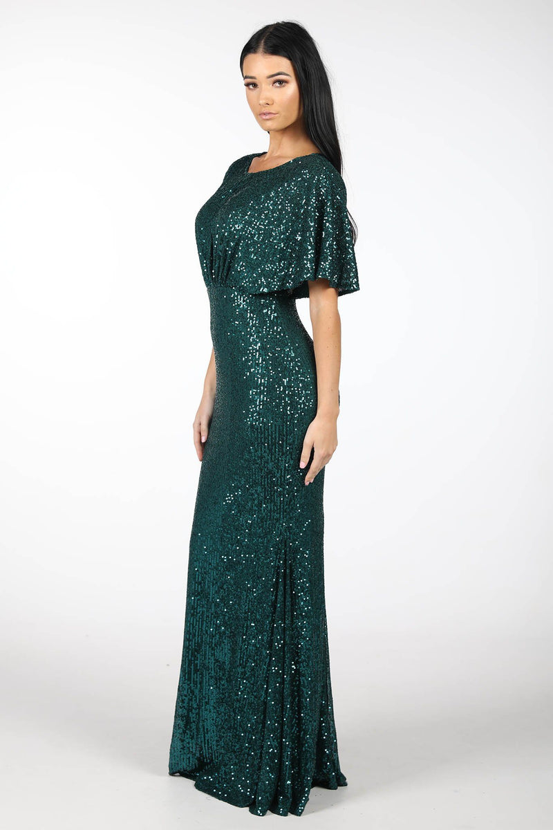 Margaret Butterfly-Sleeve Sequin Maxi Dress - Emerald – Noodz Boutique