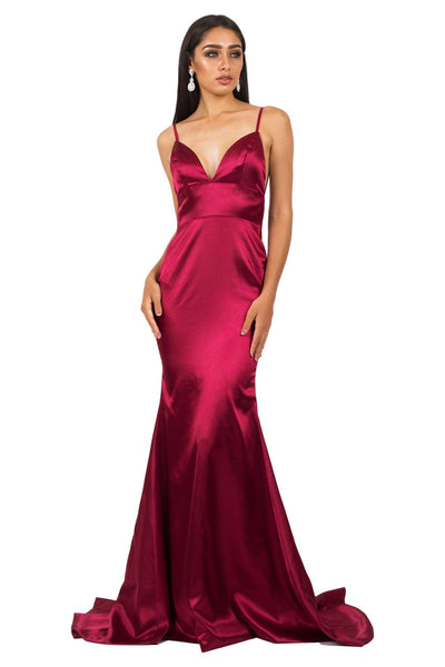 bright red satin dress