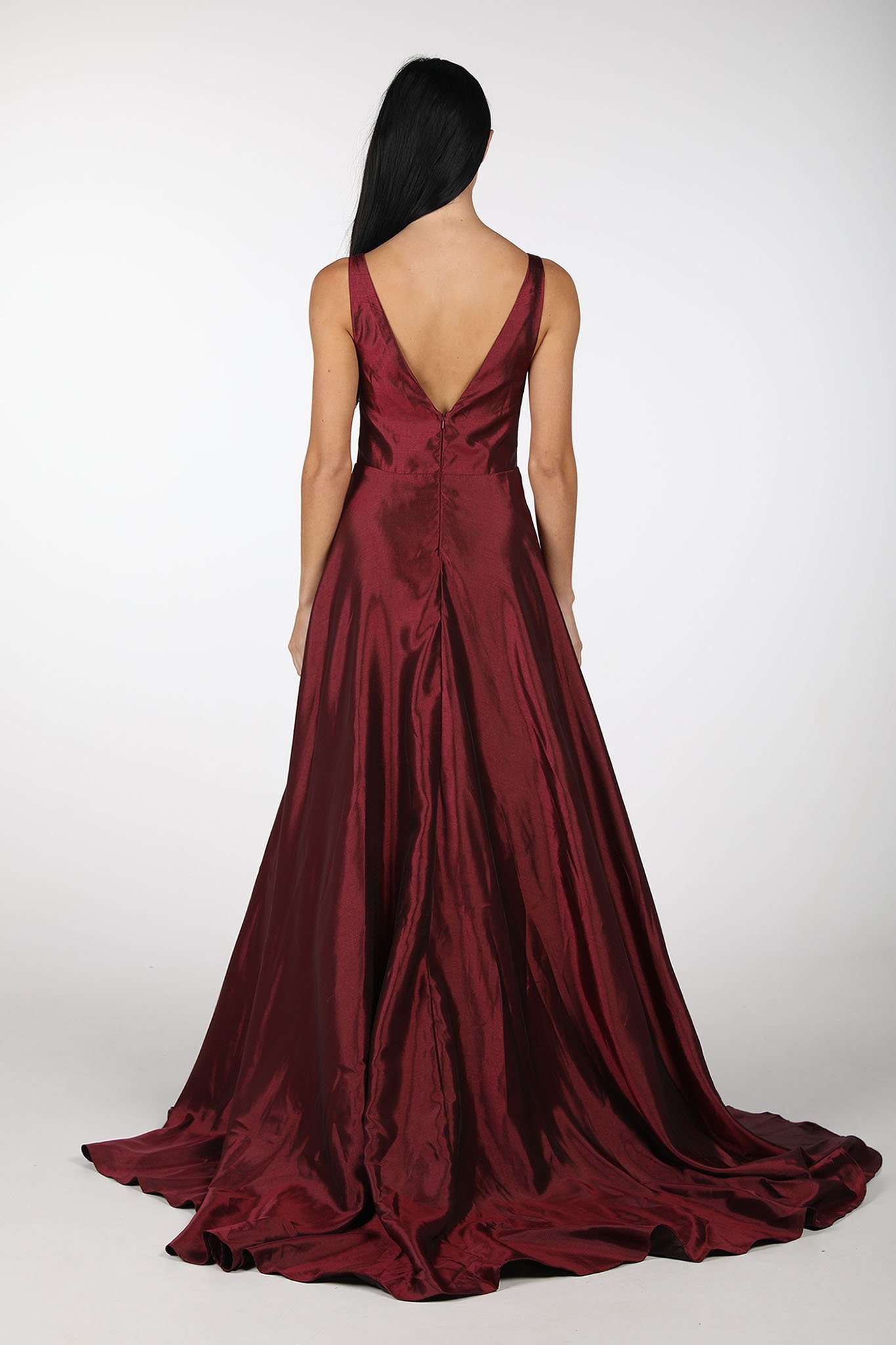 Samira V Neck Satin Ball Gown Deep Red Noodz Boutique 2978