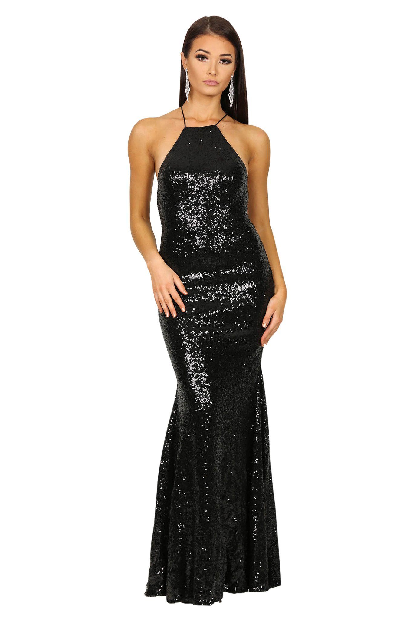 black sequin sleeveless dress