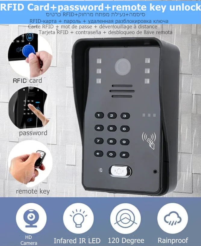 Video Intercom7" RFID, Password, Remote, Electric Lock - P12 Hub Europe